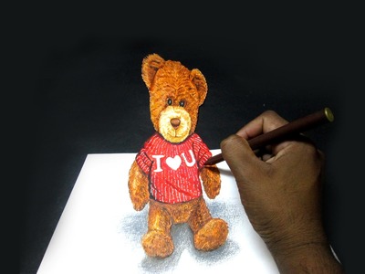 How to Draw a 3d Valentines TEDDY BEAR