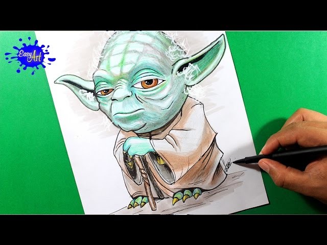 HOW TO DRAW STAR WARS YODA. Como dibujar Star Wars Yoda.
