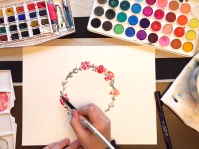 How to paint a watercolor flower wreath