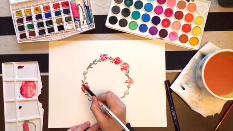 How to paint a watercolor flower wreath