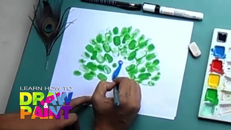 Learn how to draw and paint  Thumb print  peacock