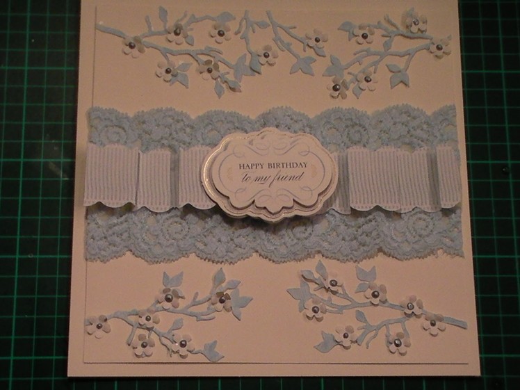 76. Cardmaking Tutorial - Blue & Ivory Anna Griffin Paper Folding Blanket Border Card