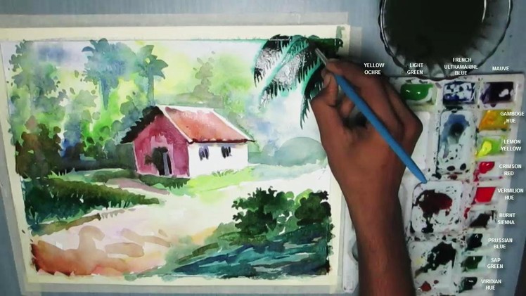 How to Draw a House Landscape in Watercolor | step by step