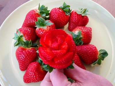 How To Make A Strawberry Rose Flowers | Strawberry Art Red Rose | Fruit Carving Garnish