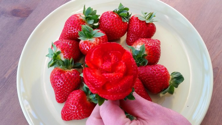 How To Make A Strawberry Rose Flowers | Strawberry Art Red Rose | Fruit Carving Garnish