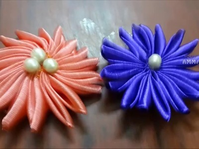 How To Make Satin Ribbon Flower(4) -Ribbon Flower -Ribbon Arts - Flower By AmmaArts