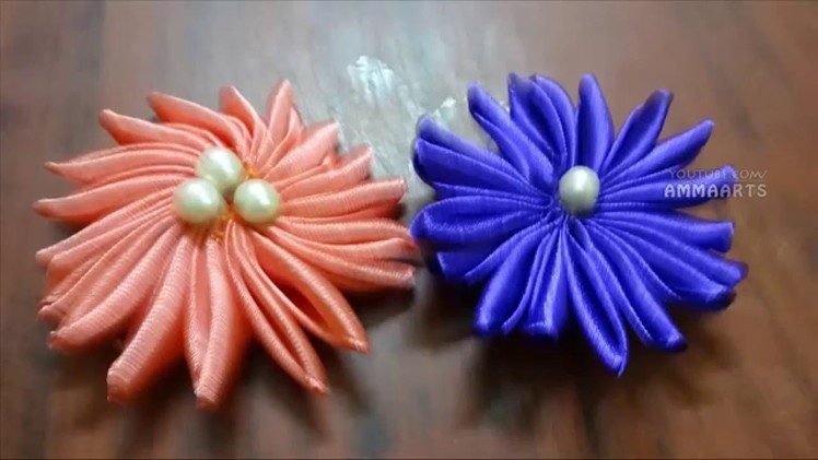 How To Make Satin Ribbon Flower(4) -Ribbon Flower -Ribbon Arts - Flower By AmmaArts