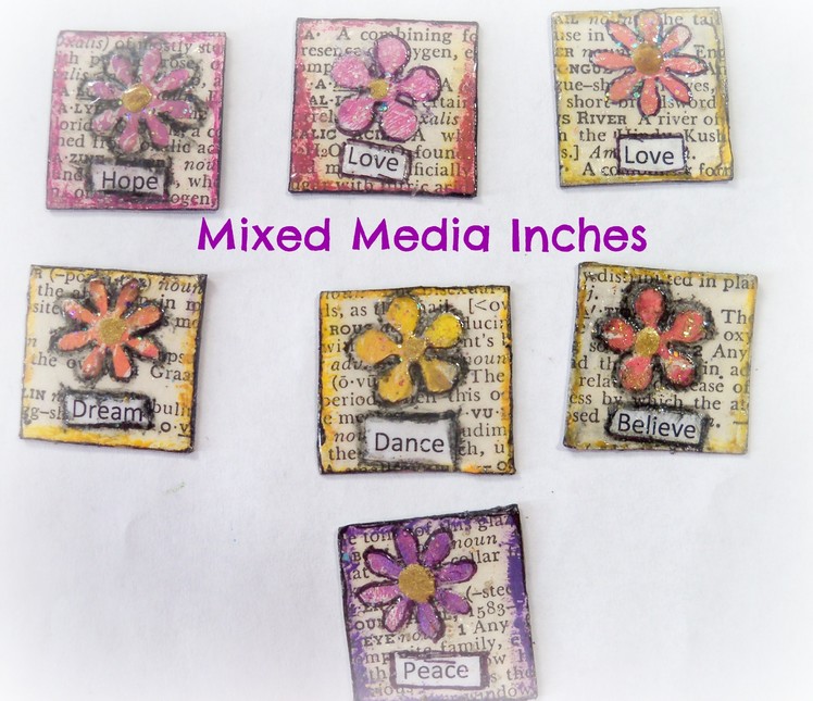#lovespringart. how to make flower mixed media inchies.Mixed Media Morsels