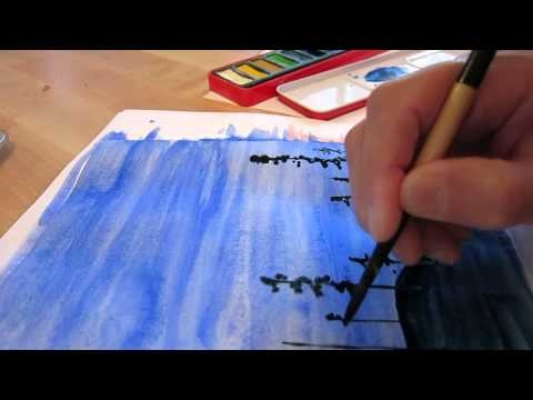 Watercolor painting on normal paper ASMR