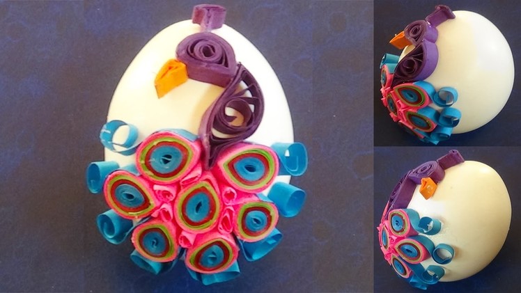 Paper Quilling Easter Eggs decorated with quilled peacock
