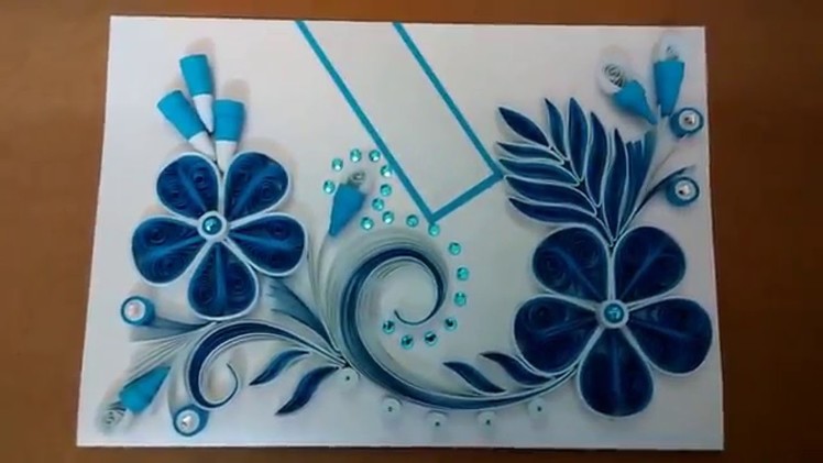 Paper quilling greeting card   Blue