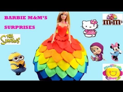 Giant Barbie Play Doh Rainbow Surprise Dress M &M's Hide and Seek Minnie Minion Masha Hello Kitty