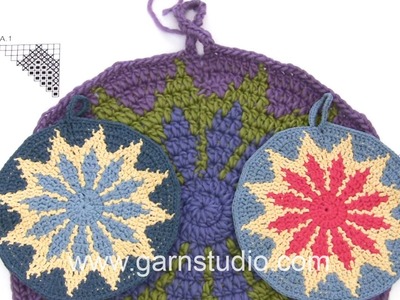 DROPS Crocheting Tutorial: How to work a pot holder with multi-coloured pattern
