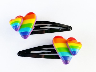 Easy rainbow hearts hair sleepies.hair clips - polymer clay tutorial