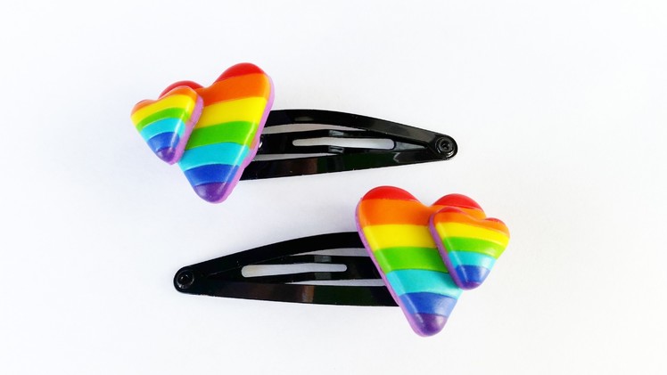 Easy rainbow hearts hair sleepies.hair clips - polymer clay tutorial