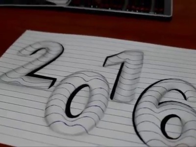 How to draw 3d art easy line on paper trick optical illusion happy new year 2016