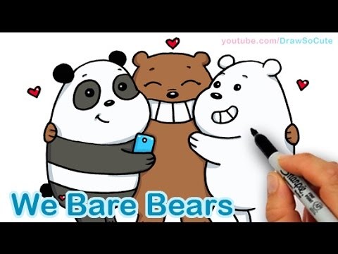 How to Draw We Bare Bears Cute step by step Panda Grizzly Ice Bear