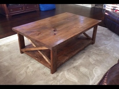 How to make a rustic coffee table with a bottom shelf.  Ana White - DIY. Video #4