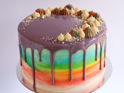 Rainbow Water Colour Drip Cake