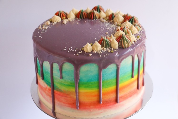 Rainbow Water Colour Drip Cake
