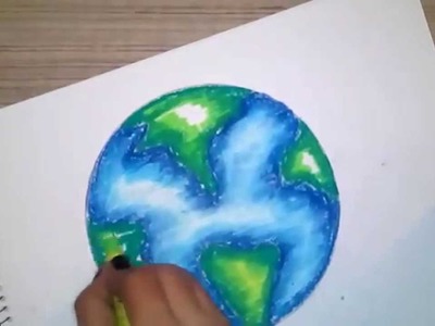 How to draw and color a globe using oil pastels for kids