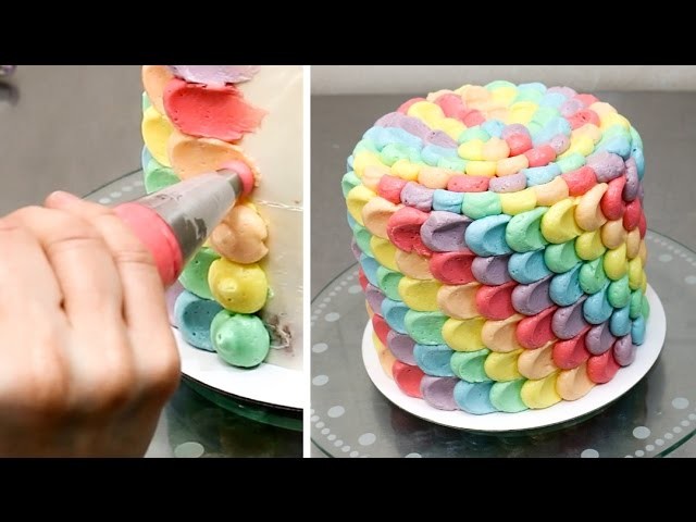 Rainbow Petal Cake - Buttercream cake decorating
