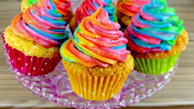 Rainbow Swirl Funfetti Cupcakes