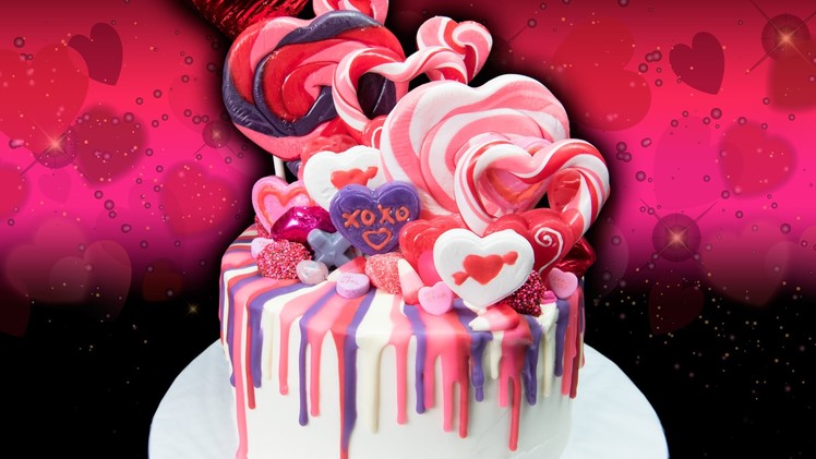 Valentine's Day Rainbow Drip Candy Cake  from Cookies Cupcakes and Cardio