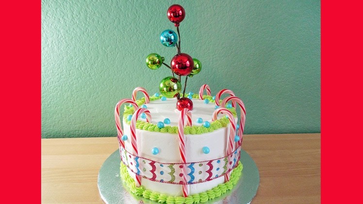 Make a Candy Cane Ornament Ribbon Christmas Cake with Jill