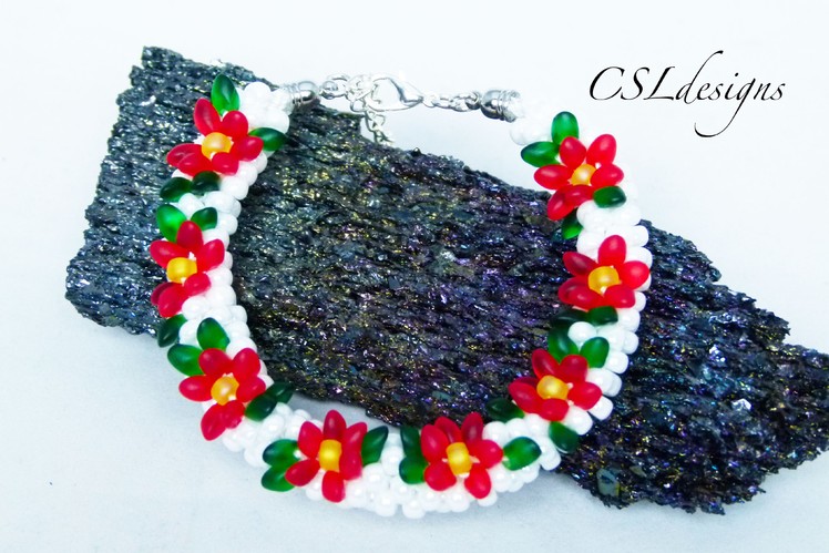 Poinsettia beaded kumihimo bracelet ⎮ Christmas