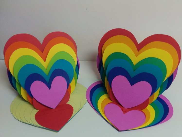 Art and Craft: How to make Rainbow Heart Card. Heart Easel Card