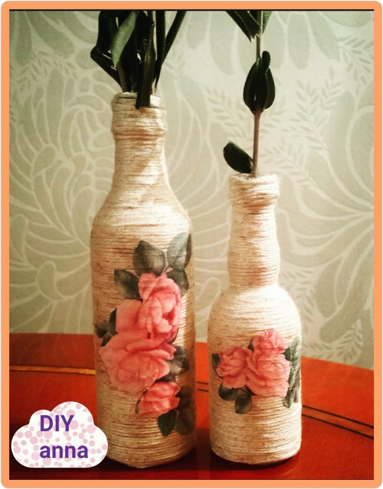 Decoupage yarn bottle decorations DIY craft ideas tutorial. URADI SAM