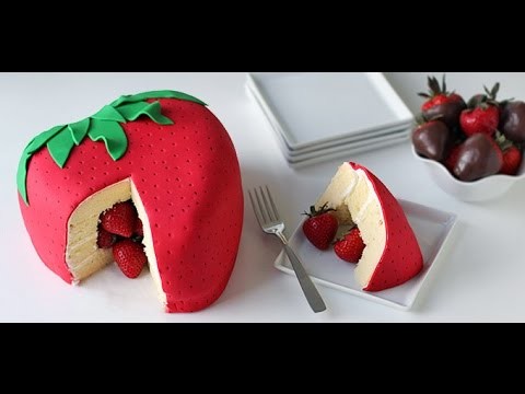 How to DIY Strawberry Surprise Cake - Strawberry Cake recipe .
