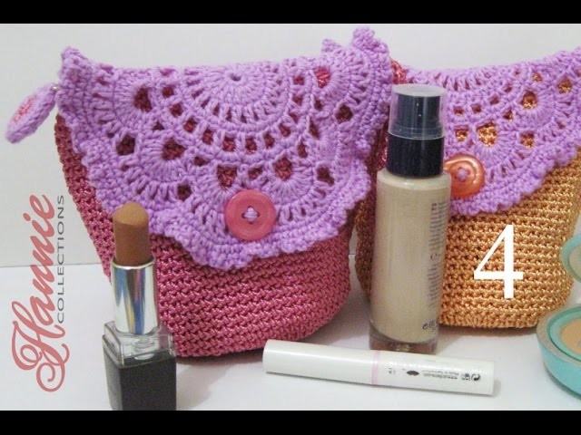 Crochet || Tutorial Tas Kecil Cantik (Resleting + Furing) - Make Up Mini Bag (Part 4)
