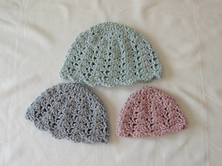 How to crochet an easy shell stitch hat - all sizes (baby to adult)