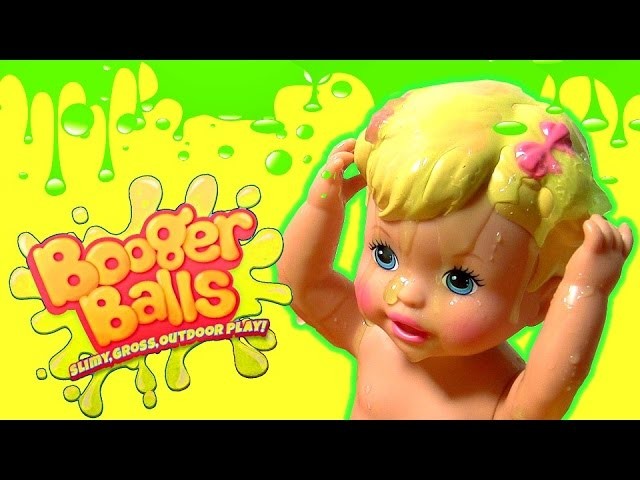 Booger Balls at Little Mommy Baby Doll - DIY Make Slimy Gross Boogers Tossing at Bubble Guppies
