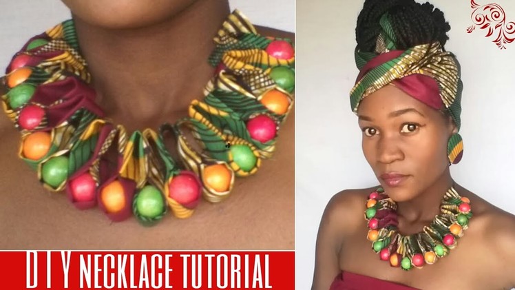 DIY ankara.african print ruffle beaded necklace