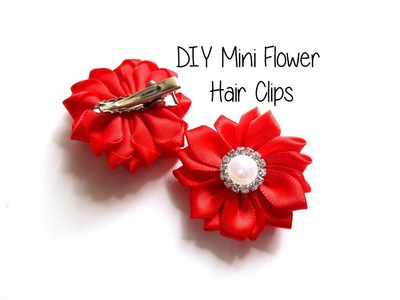 DIY Red Mini Satin Flower Hair Clips Tutorial