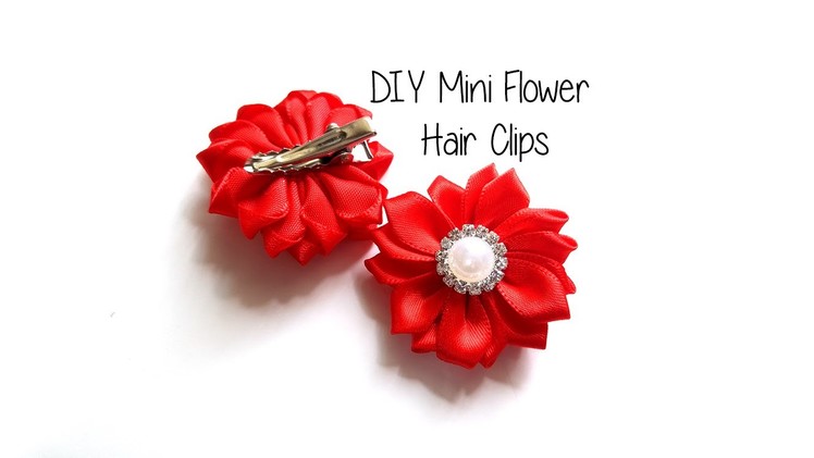DIY Red Mini Satin Flower Hair Clips Tutorial