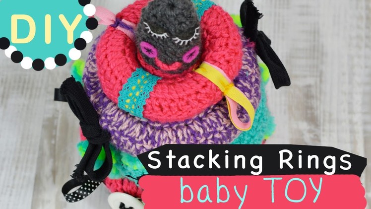 Diy baby toy BABY SHOWER GIFT stacking rings with ribbons and rattle simple crochet