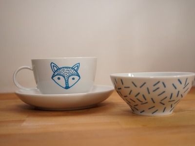 DIY Pretty painted bowls mugs cups ceramic porcelain - easy & cheap gift idea (Polly Tran) - fox mug