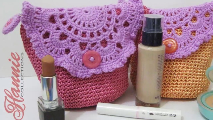 Crochet || Tutorial Tas Kecil Cantik (Resleting + Furing) - Make Up Mini Bag