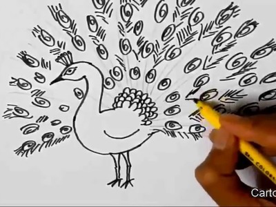 How to draw a Dancing Peacock for children, kids, beginners lesson Step by step.