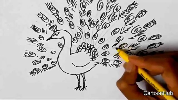 How to draw a Dancing Peacock for children, kids, beginners lesson Step by step.