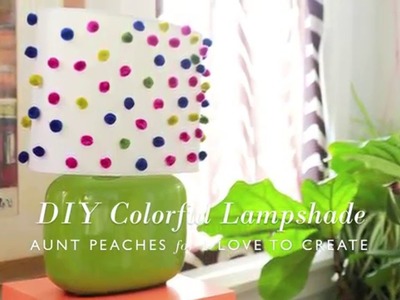 How to glue pom poms to fabric: Lampshade DIY from Aunt Peaches