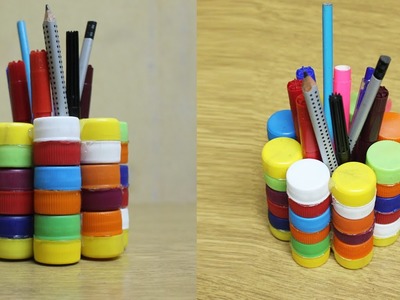 How to make a pencil holder using bottle caps