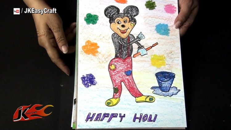 Draw Mickey mouse playing Holi | School Project for kids | JK Easy Craft