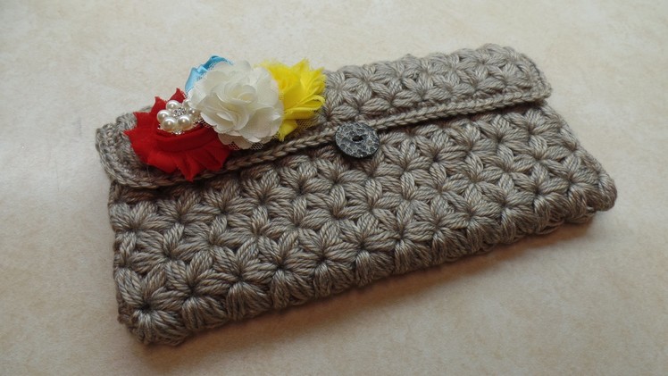 How To #Crochet Puffed Star Stitch Clutch Wallet Purse #TUTORIAL #304