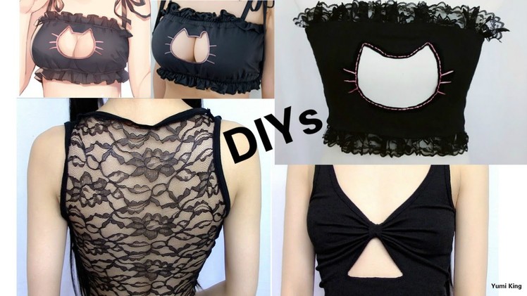 3 DIY Sew.No Sew Tops: DIY Cat keyhole Cut Out Top + DIY Lace Back Top + DIY  Front Bow Cut Out Top