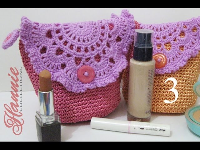 Crochet || Tutorial Tas Kecil Cantik (Resleting + Furing) - Make Up Mini Bag (Part 3)